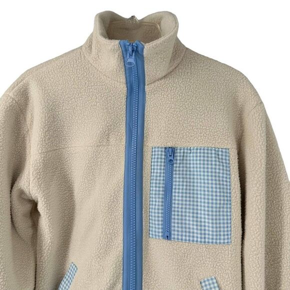 Sandy Liang Target Sherpa Jacket XXS White Full Zip Blue Gingham Pocket Cute NEW - Picture 4 of 10